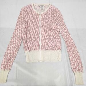Dior Cream-Trim Pink Monogram Zip Cardigan